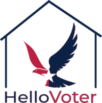 hellovoter logo made from a blue house eagle inside with star