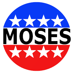 Moses logo with blue stars above and red stars below